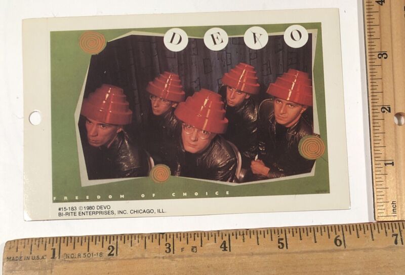 Vintage 1980 Devo New Wave Rock Band Mini Poster Sticker Decal Bi-Rite