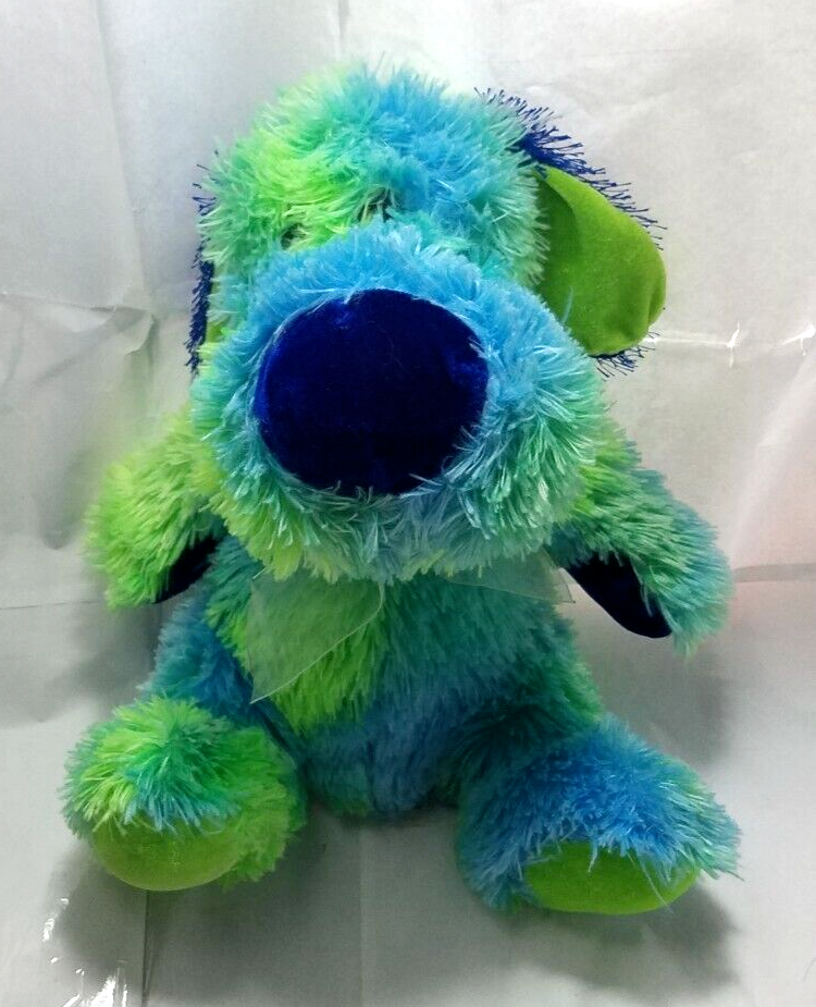 Toy Factory Blue & Green Dog Plush 10” Shaggy Textured Stuffed Animal