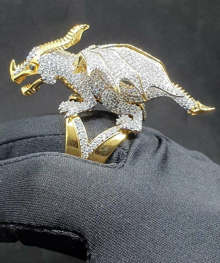 Pre-owned Online0369 Mens 1.98ct Cubic Zirconia Animal Dragon Shaped Customized Trendy Ring Silver In White