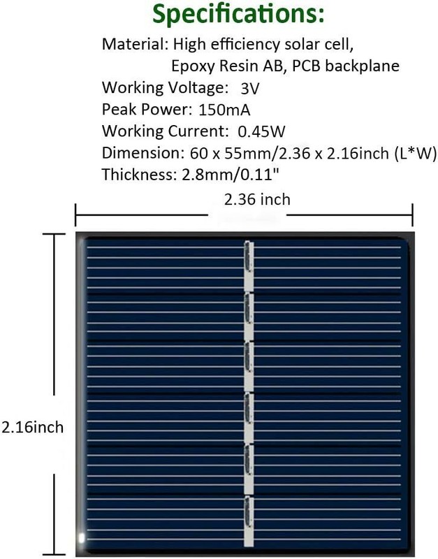 2Pcs 3V 150mA 0.45W 60x55mm Micro Mini Power Small Solar Cell Panel Module