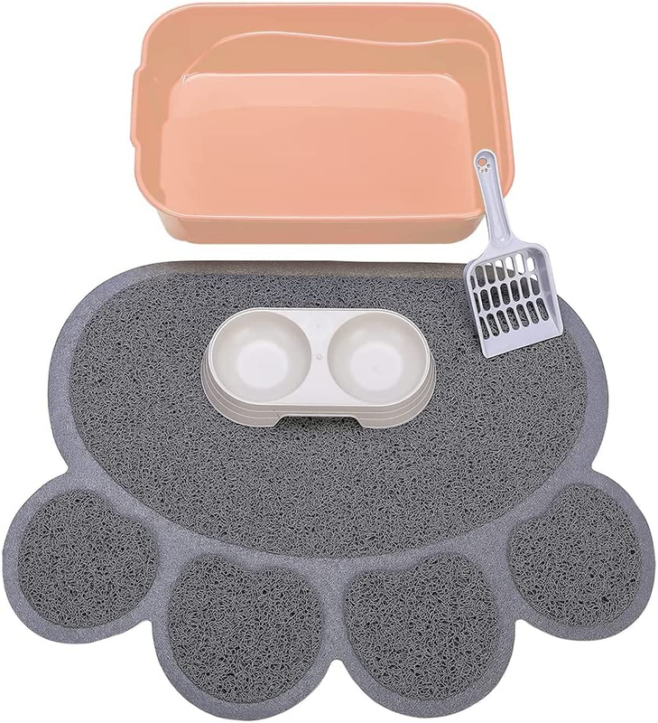 Kitty Litter Box Starter Kit - Small Cat Litter Pan without Lid, Litter Mat, Sco