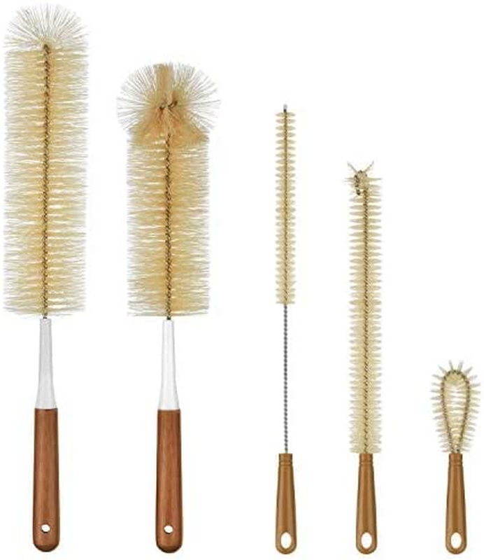 5-Pack Bottle Brush Cleaner Long Bamboo Handle Water Bottle Straw Cleaning Brush