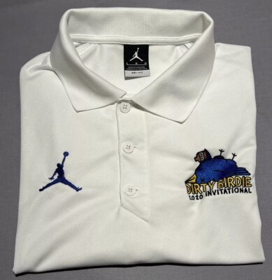 Jordan Dri-Fit Golf Polo Mens White Blue  Jumpman Embroider Dirty Birdie Size L