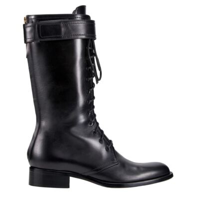 Pre-owned Tamara Mellon Black Mid-calf Combat Boots 20mm Heels $750