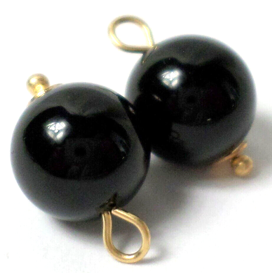 14K Yellow Gold Pair Round 8mm Onyx Interchangeable Dangling Earring Charms NEW
