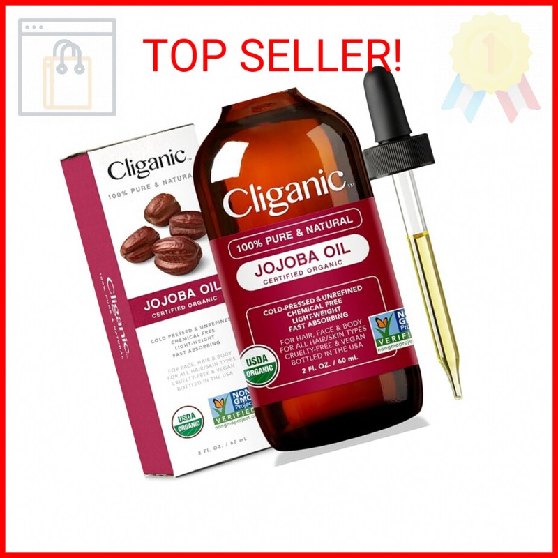Cliganic USDA Organic Jojoba Oil, 100% Pure (2oz) | Natural Cold Pressed Unrefin