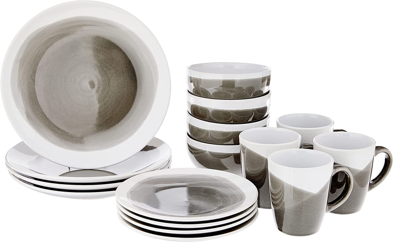 S | Charcoal Kitchen Plates, Bowls, And Mugs | 16 Piece Ston