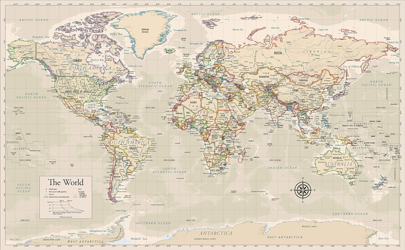 Laminated World Map Poster - Wall Chart Map of Earth - 18