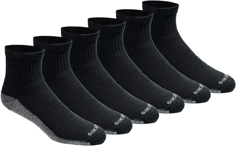 's 6 Pack Dri-tech Comfort Quarter Socks Black Fits Shoe Siz