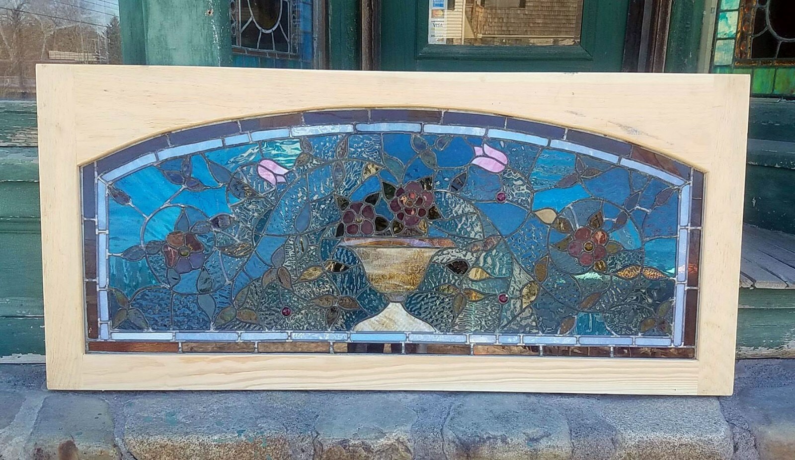 VICTORIAN ERA FLOWER POT STAINED GLASS WINDOW