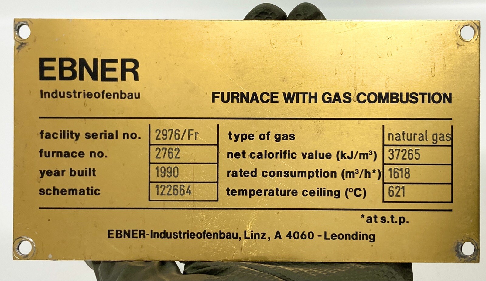 EBNER Gas Furnace Metal Nameplate Plaque Sign Emblem Tag EBNER Gas Furnace Metal Nameplate Plaque Sign Emblem Tag