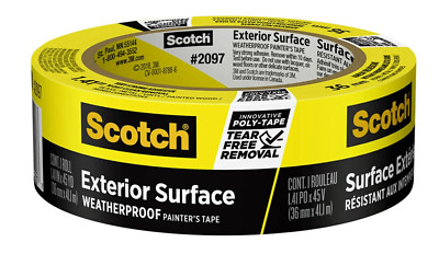 2097-36EC Painter's Tape, 45 yd L, 1.41 in W, Poly Backing, yellow