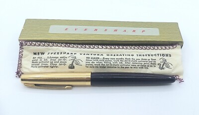 1950s Eversharp Ventura Pen Orig. Box Instructions Burgandy 14k Manifold Nib