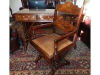 Unusual Vintage Inlaid Rosewood Desk and Chair 