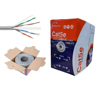 Cat5e 1000FT Gray UTP Ethernet Cable 24AWG Network LAN Solid Bulk Wire Pull Box