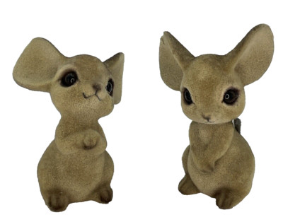 Vintage A A F Brown Flocked Mice Made in Taiwan Set of 2