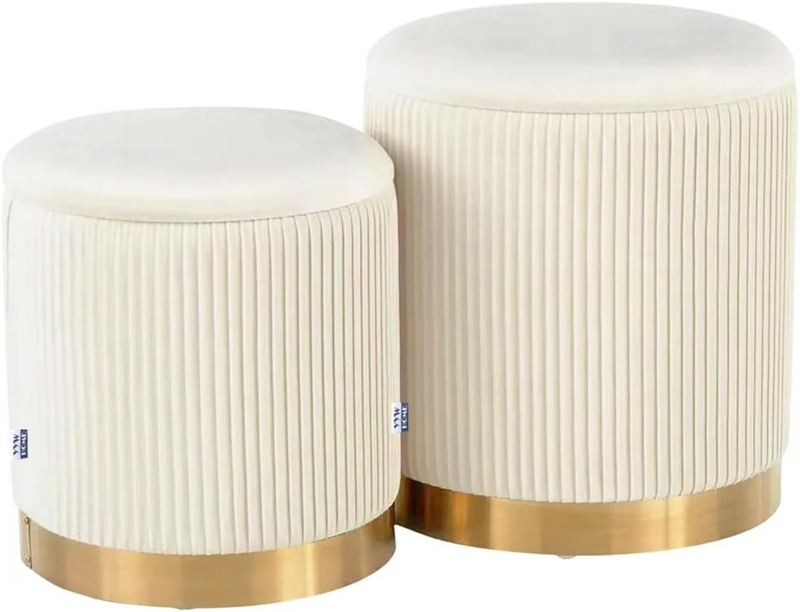 round Ottoman with Storage Set of 2 Vanity Stool Foot Rest with Removable Lid Wh