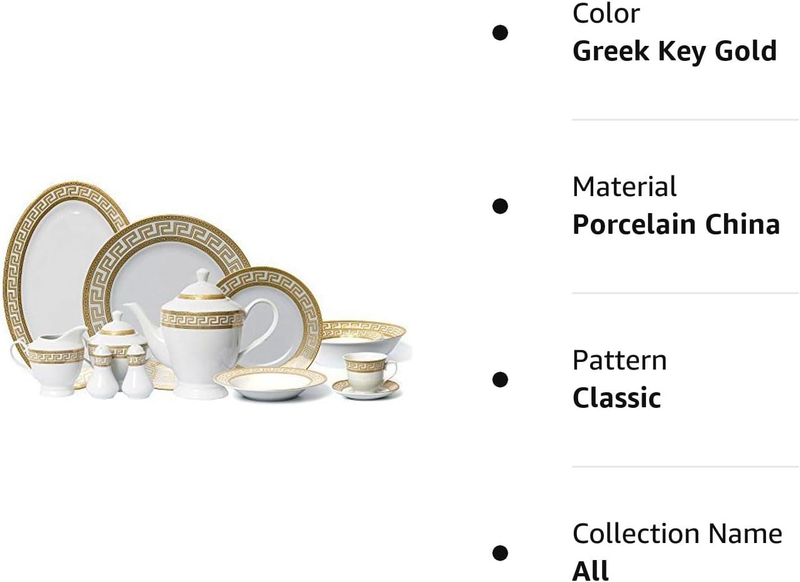 57-Pc Banquet Dinnerware Set Gold Greek Key - Luxury Tableware Dining Service fo