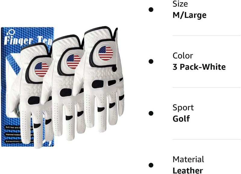 Golf Gloves Men Left Hand Right with Ball Marker USA Flag Value Pack,Soft Leathe
