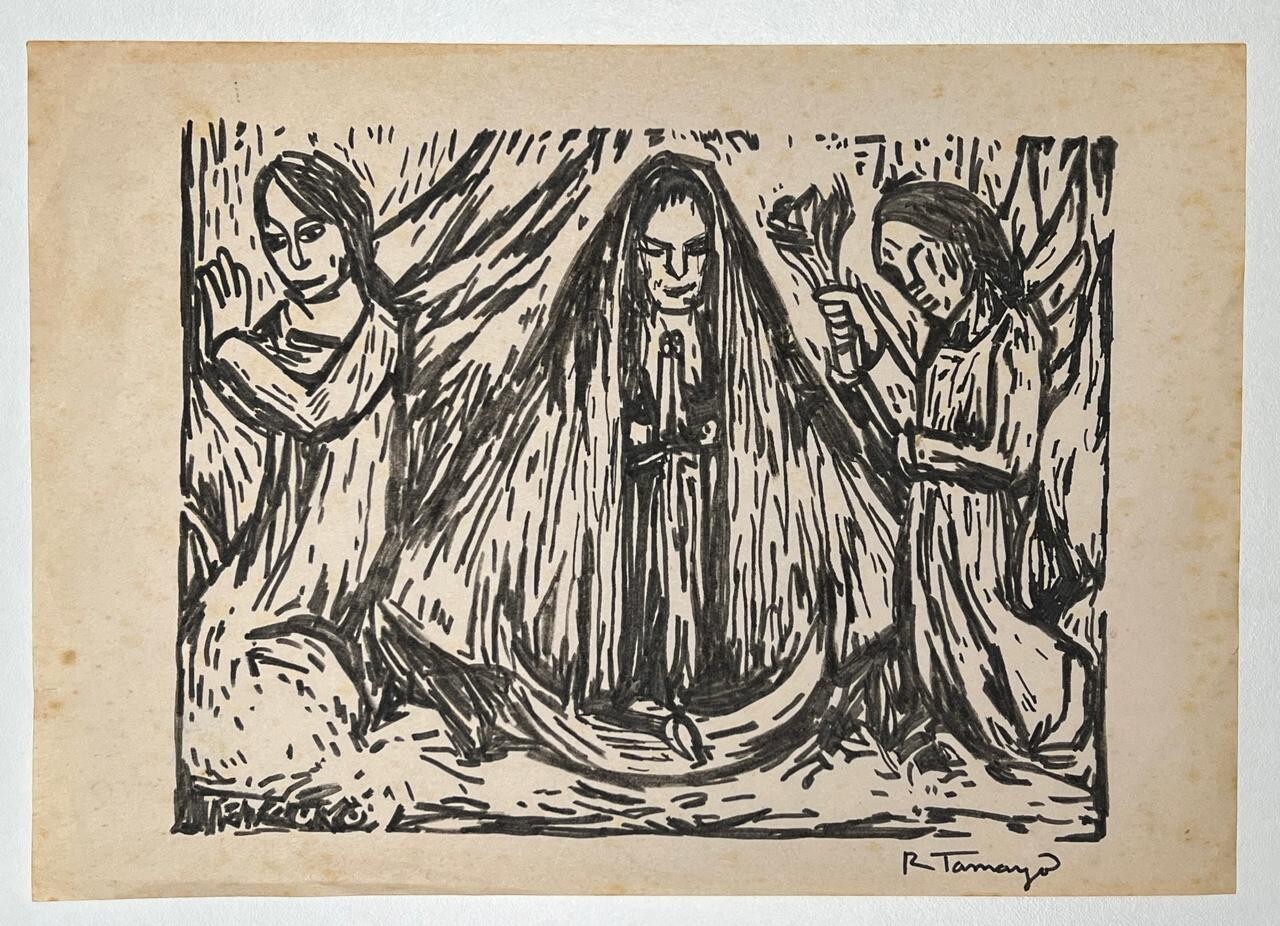 Rufino Tamayo (Handmade) Drawing On old Paper Signed