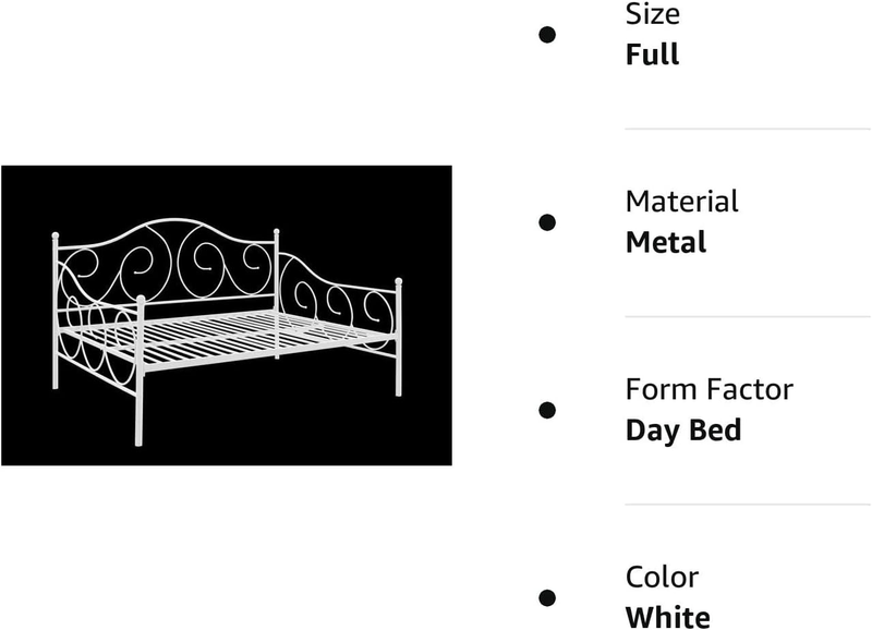 DHP Victoria Daybed, Full Size Metal Frame, Multi-Functional Furniture, White
