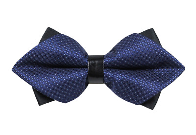 ELEGANTE PAPILLON FARFALLINO UOMO BLU RASO A DOPPIO FIOCCO IN MICRO FANTASIA
