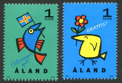 aland island stamps scott #120; 121 greeting stamps 1996 mlh