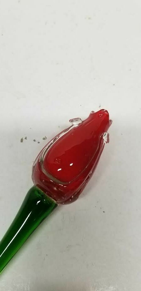 MURANO ART STYLE PERSIMMON WHITE CASED BULBOUS LONG STEM GLASS FLOWER 8