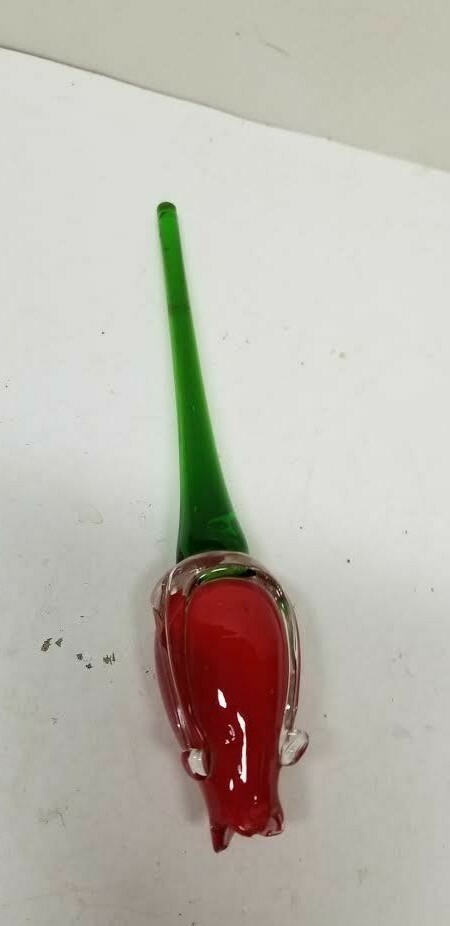 MURANO ART STYLE PERSIMMON WHITE CASED BULBOUS LONG STEM GLASS FLOWER 8