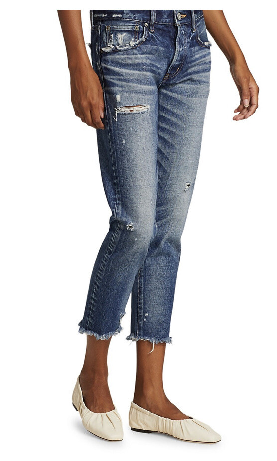 Pre-owned Moussy Vintage Kelley Jeans 24 Distressed Cropped Dark Blue $325