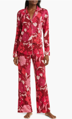 Nordstrom Lingerie Moonlight Eco Pajama Set  Red Top /M Bottoms/ L