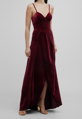 Pre-owned Chiara Boni $1296  Women's Red Neiva Sleeveless Draped-velvet Gown Dress Size 4