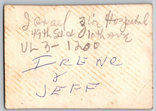 Vtg B&W Snapshot Woman Irene & Boy Jeff Israel Zion Hospital Info Back 1940s — additional view