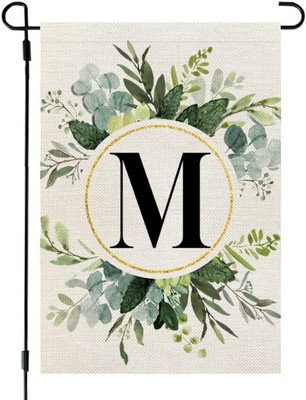 CROWNED BEAUTY Monogram Letter M Garden Flag Floral 12x18 Inch Double Sided M 