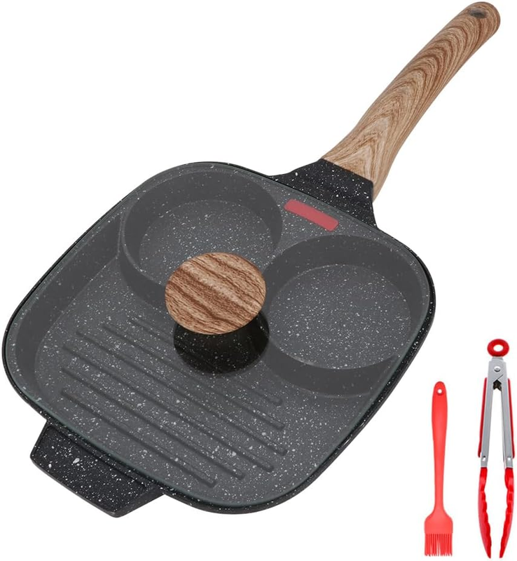 Lid Nonstick 3 Section Pancake Divided For Breakfast  8.3 Inch
