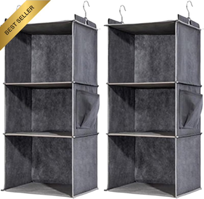 2 Pcs 3-Shelf Hanging Closet Organizers, 6-Shelf Closet Organizers