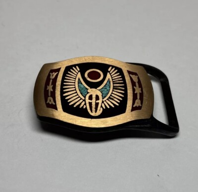 VTG 1979 Tech Ether Guild Turquoise Wing Cobra Solid Brass Belt Buckle