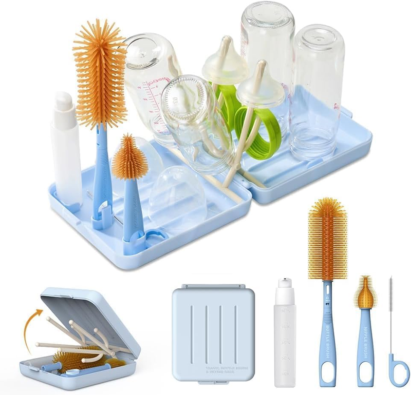 Bottle Brush Set -Baby Travel Essential-6 in 1 Bottle Cleaner Kit with Silicone