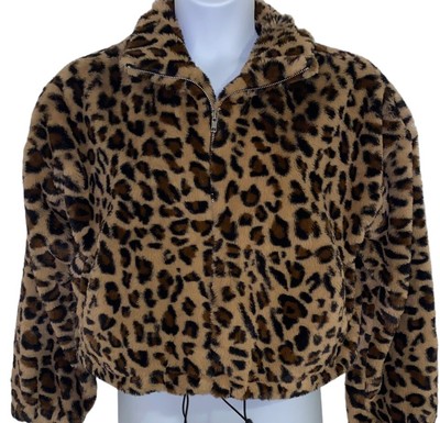 Cozy Cheetah Jacket Zip Up By I Love It Sz Large 12 14 Short Soft Coat Sweater