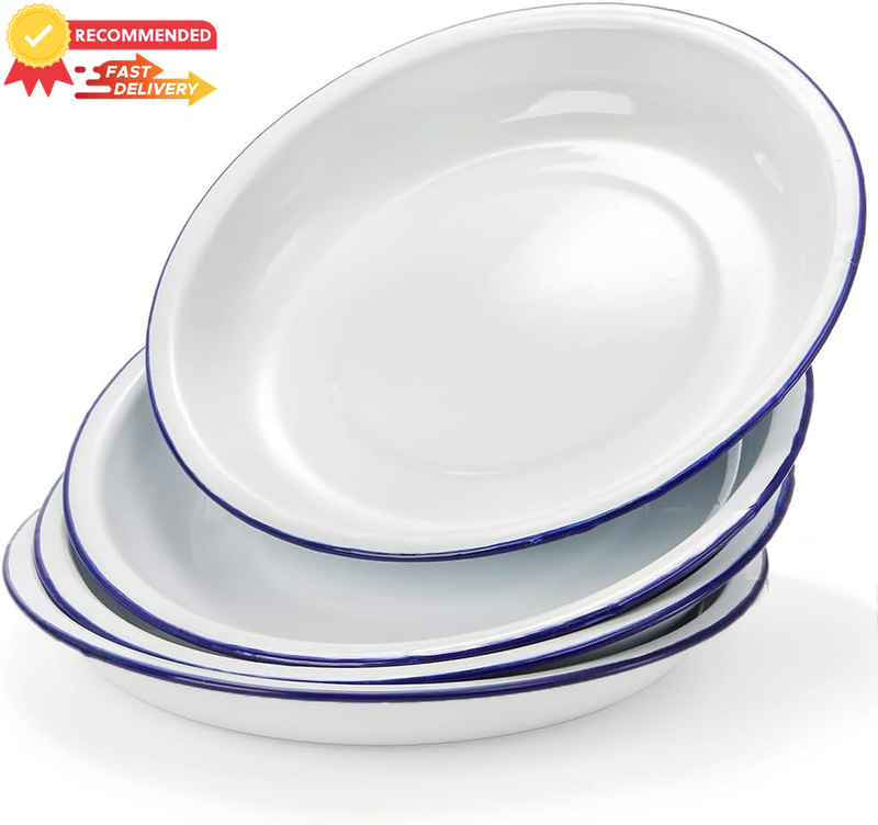 Set of 4 Enamel Plates, Shatterproof Bowls, Stackable Retro Salad Pasta, Camping