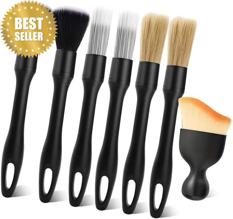 7-Piece Car Detailing Brush Set with Synthetic and Boar Hair Bristles
