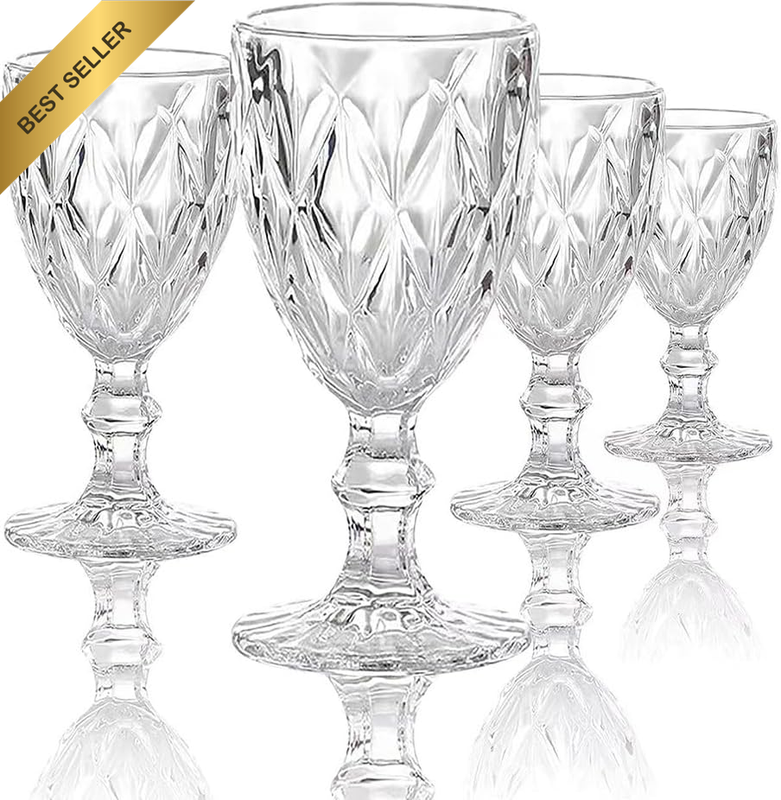 4-Piece Vintage Clear Goblet, Elegant Party Stemware, PET Retro Cup, Transparent