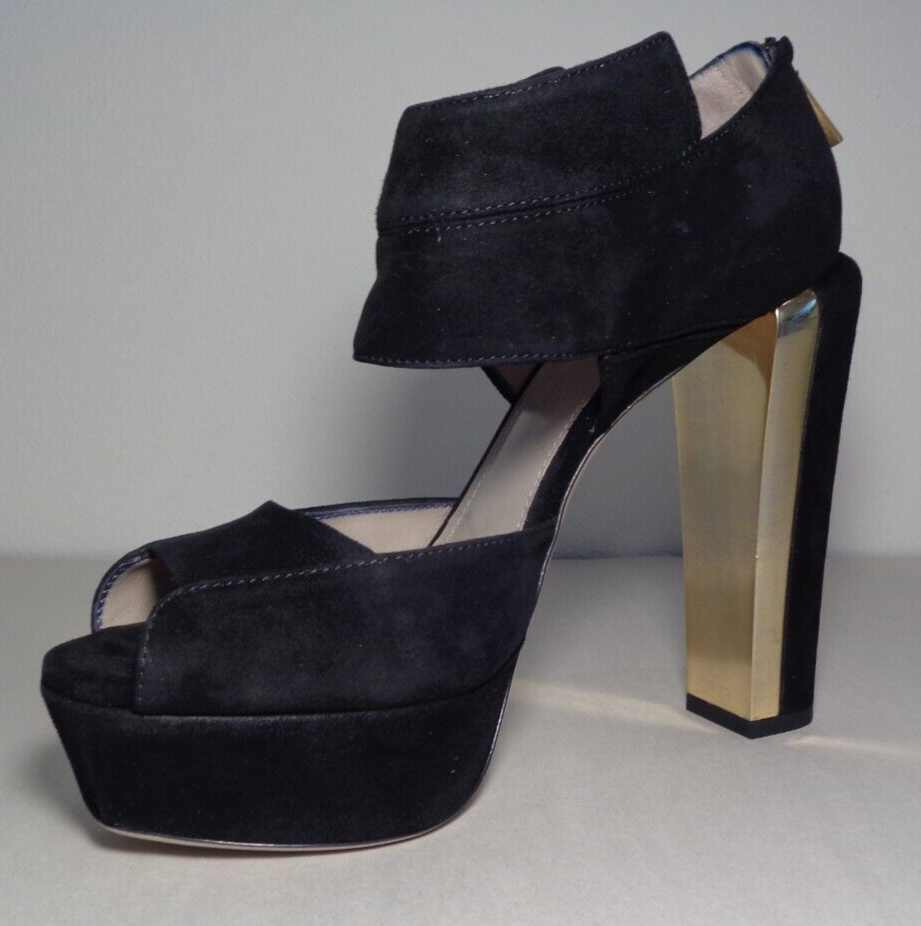 Pre-owned Calvin Klein Collection Size 9.5 M Amelia Black Suede Sandals Women's Shoes