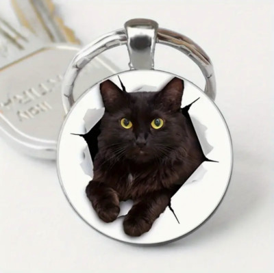 Schlüsselanhänger mit schwarzem Katzenmotiv – Perfekt für Katzenliebhaber