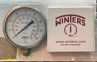Winters P3S6087 6  Dial Size 1/4  NPT Male Industrial Pressure Gauge 0 To 160psi