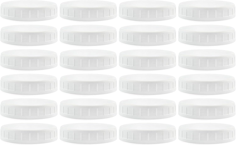 Wide Mouth Plastic Mason Jar Lids (24-Pack Bundle); 2 Dozen Unlined White Ribbed