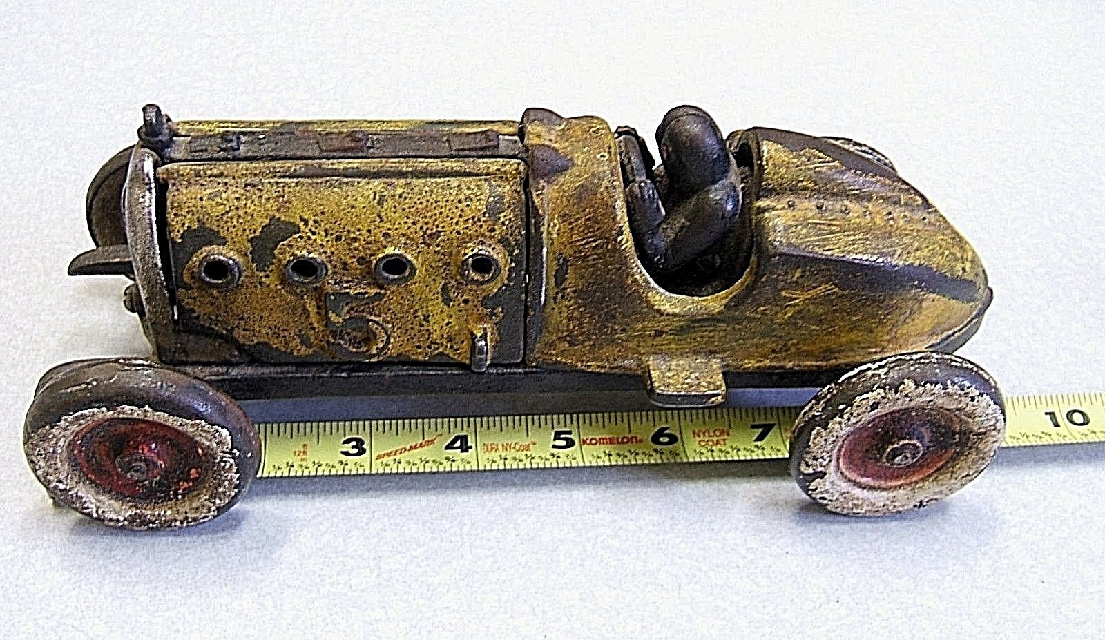 Vintage Cast Iron Yellow #5 Racer Car