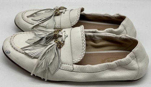 靴 TOD'S QUINN GUAINA CL. FR. MOC COFFEE Tod's White Leather Woven Trim Leaf Tassel Accent Loafer