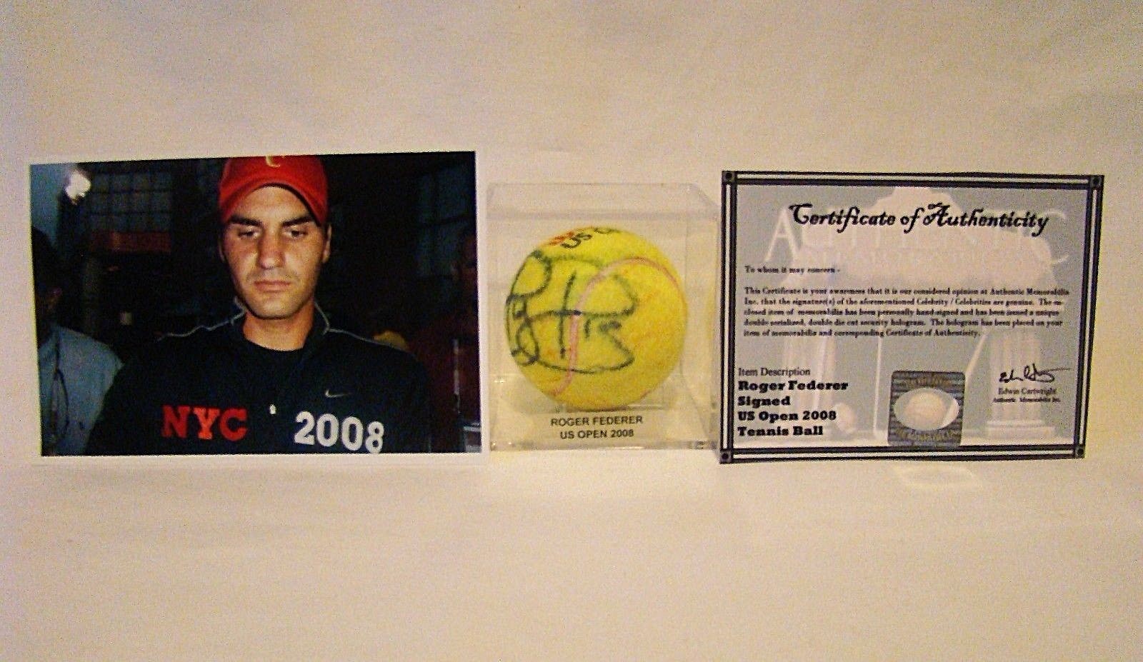 ROGER FEDERER 2008 GAME USED AUTOGRAPHED TENNIS BALL