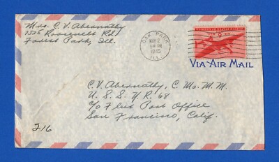 Sailor's Mail Sent to Floating Workshop USS YR-68 Leyte May 2, 1945